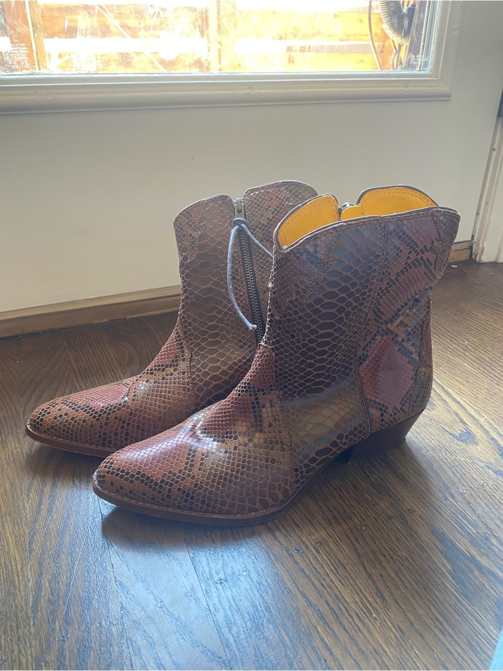 Free People Brown Snake-Print Pointed Western Ankle Boots